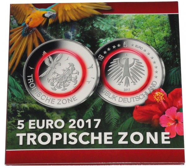 SONDERANGEBOT ! BRD: 5 x 5 Euro Tropische Zone 2017 ADFGJ Stempelglanz im Blister