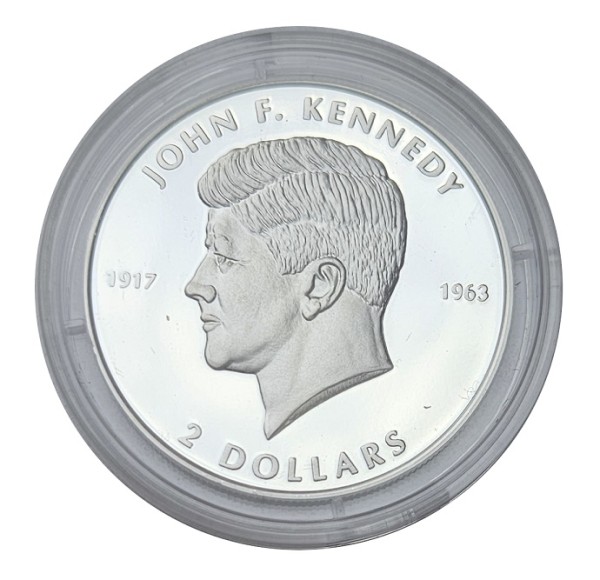 Cook Inseln 2 Dollars Silbermünze John F. Kennedy 2003 Polierte Platte mit Zertifikat