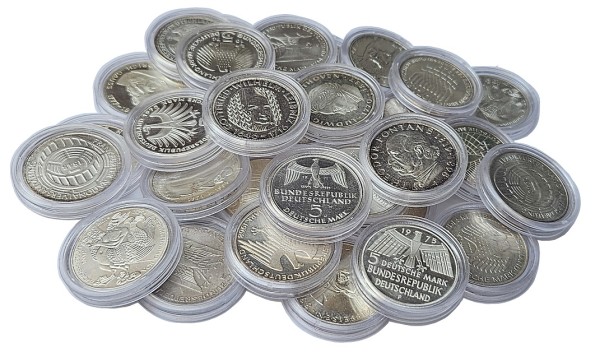BRD: 5 DM Silber Gedenkmünzen 1966 - 1979 Gewicht 11,2 gr 625/1000 Silber in Münzkapseln