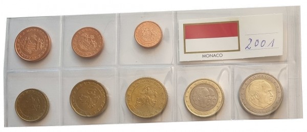 Monaco 3,88 Euro Kursmünzensatz 2001 lose Bankfrisch