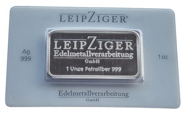 1 Oz Silberbarren LEV Leipziger Edelmetallverarbeitung 31,1 gr 999/1000 Feinsilber im Blister