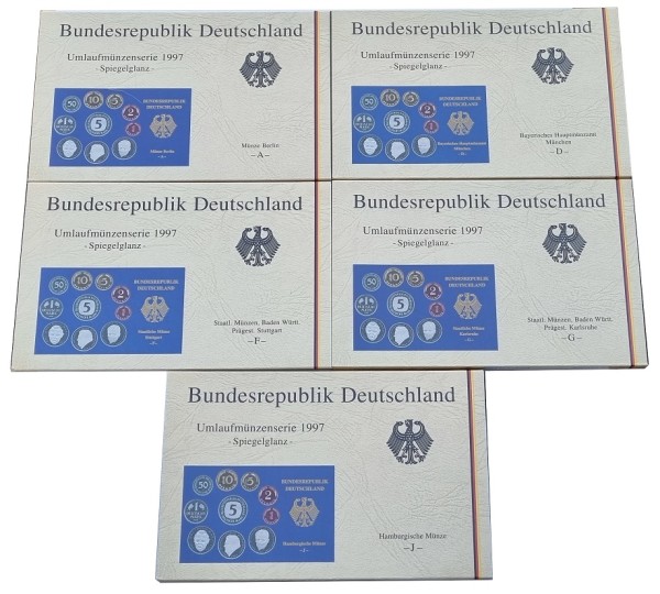 BRD 5 x 12,68 DM Kursmünzensatz ADFGJ 1997 - Spiegelglanz OVP