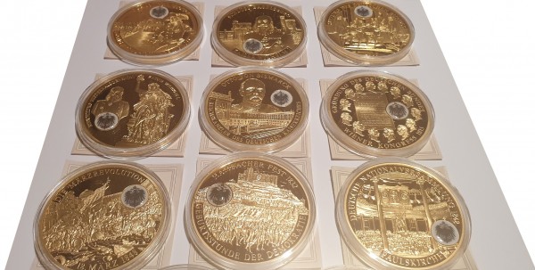 14 x Medaillen Historisches Deutschland Kupfer vergoldet 2009 Polierte Platte