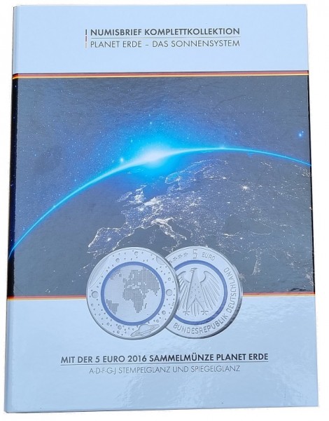 BRD: 10 x 5 Euro Blauer Planet Numisbrief Komplettkollektion ADFGJ 2016 Stempelglanz & Spiegelglanz