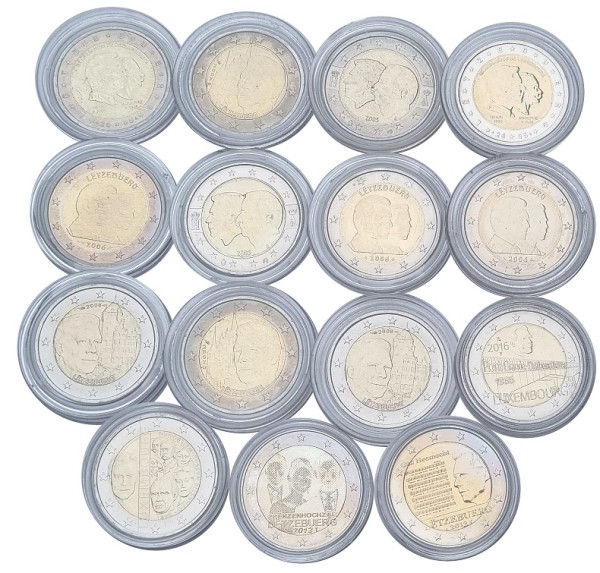 15 x 2 Euro Gedenkmünzen aus Luxemburg in Münzkapseln