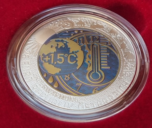 Österreich 25 Euro Silber Niob Münze Erderwärmung 2023 Handgehoben