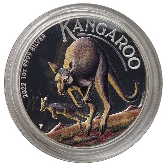Australien 1 Oz Silber Känguru 2022 Farbe High Relief im Etui