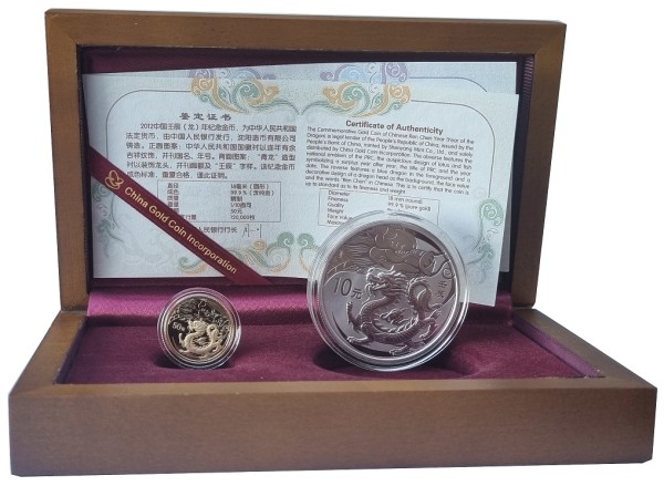 China Gold - Silber Set 60 Yuan Drache 2012 Polierte Platte im Etui