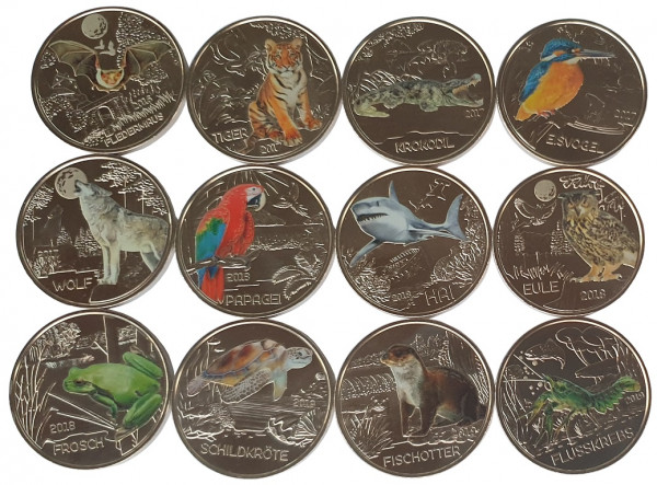 3 Euro Tier Taler Serie Österreich - 12 Münzen komplette Serie mit Flyer