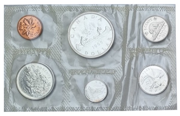Canada 1,91 Dollars Kursmünzensatz 1965 in Folie verschweist mit Silbermünzen